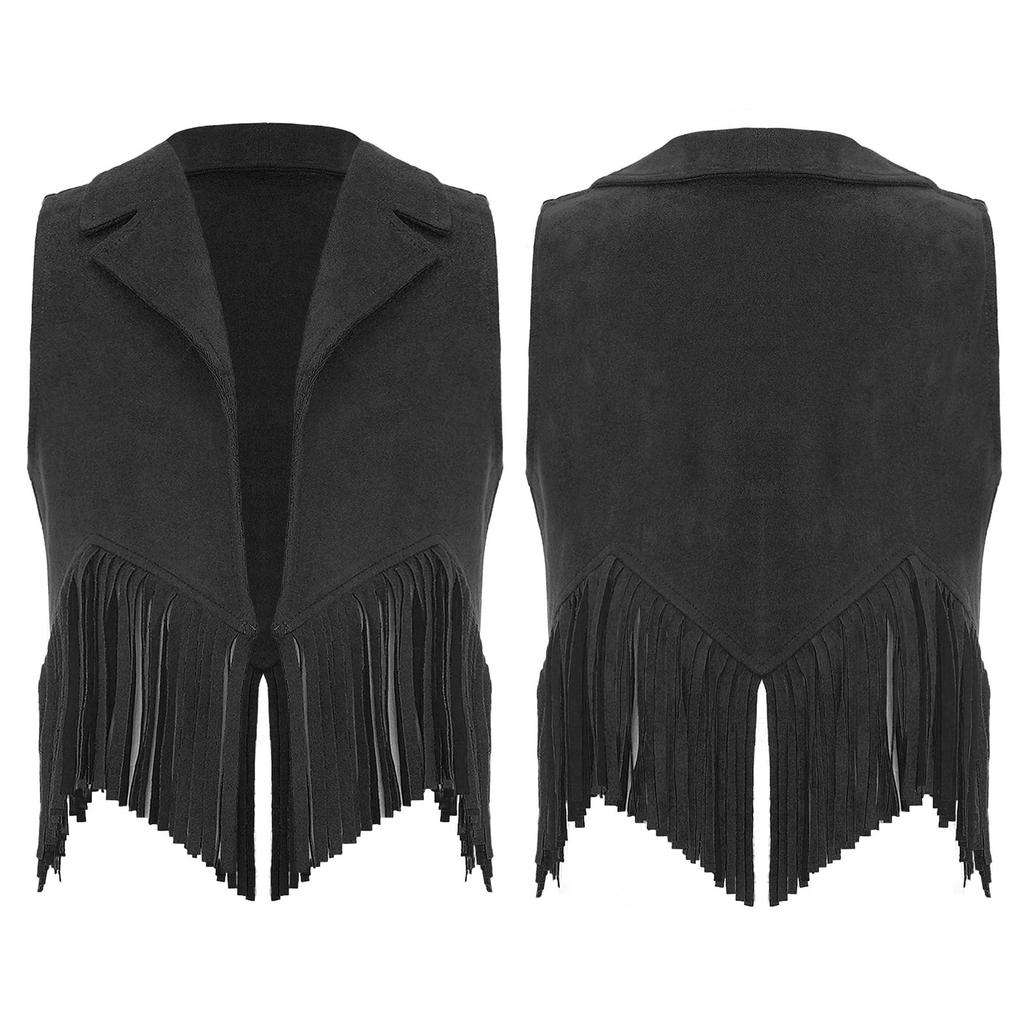 Kinder Jungen Mädchen Western Cowboy Outfits Wildleder Offene Vorderseite Quasten Fransen Weste Weste für Halloween Party