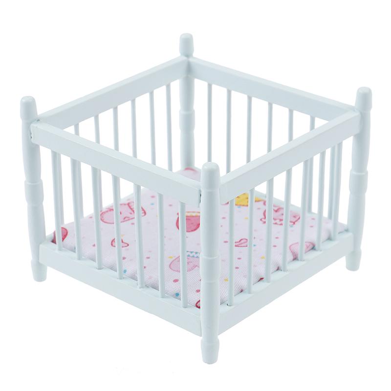 1:12 Dollhouse Miniature Baby Bed Wooden Cradle Nursery Room Furniture Model