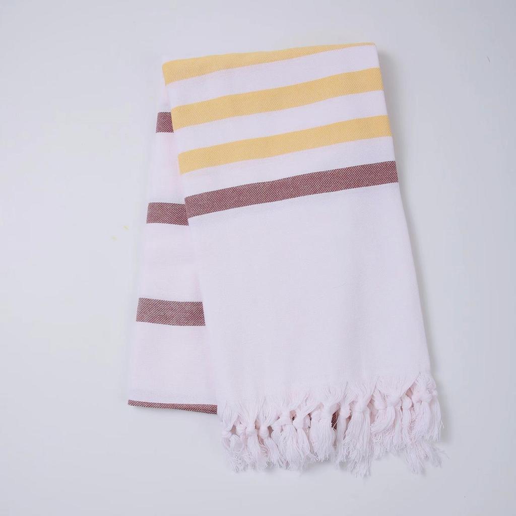 100% Cotton Striped Tassel Beach Towel - 30 Color Options