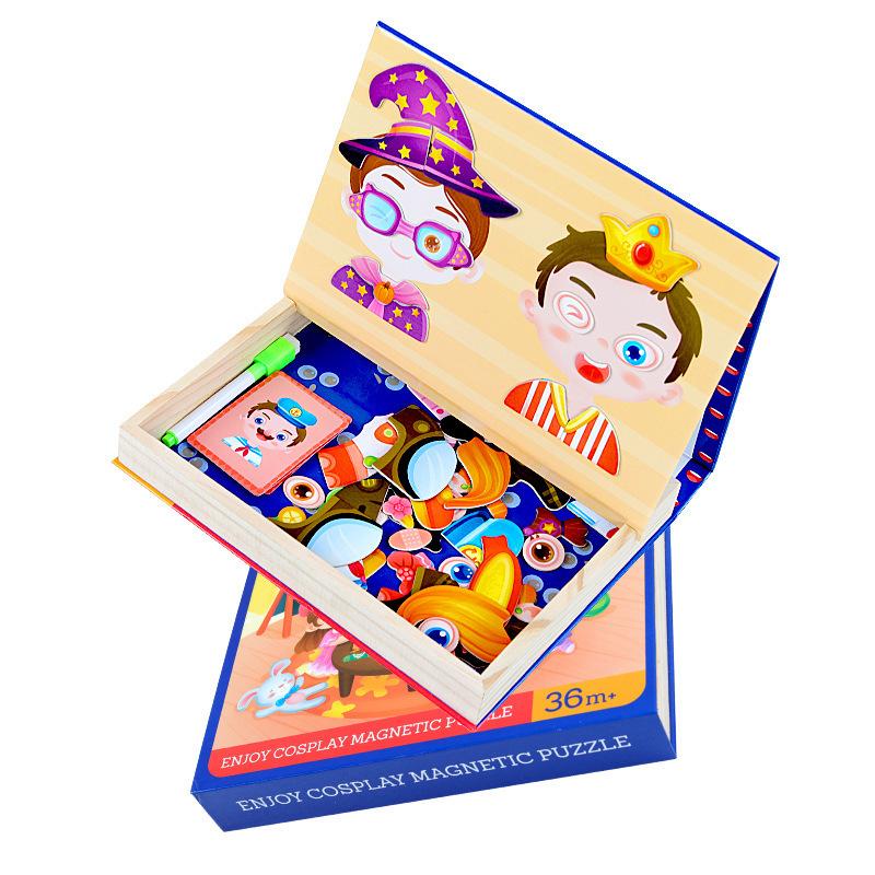 

Веселый мультяшный магнитный пазл Развивающие игрушки Игрушки для интеллектуального развития Креативный пазл Детский деревянный пазл разноцветный