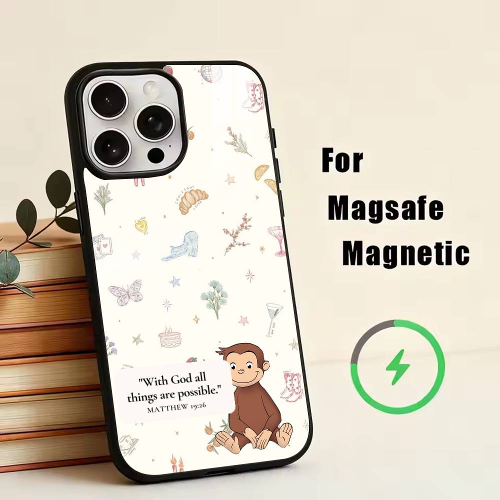 M-C-Monkey-Curious George Phone Case For iPhone17,16,15,14,13,12,11 Plus,Pro Magnetic with Magsafe Wireless Charging