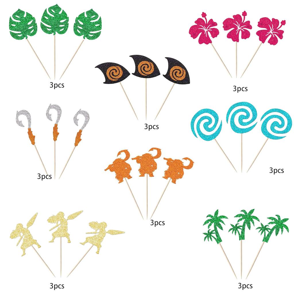 Mo Inspired Birthday Cupcake Topper Moana Cupcake Picks Birthday Party Decoration for Tropical Summer Party Baby Shower Wedding