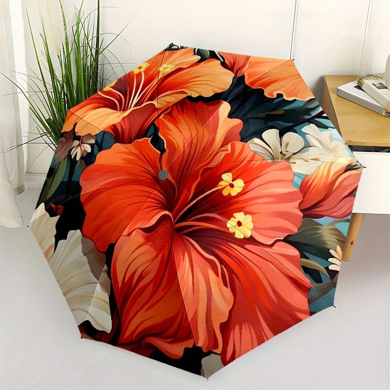 

1pc Floral Harmony: Vibrant Orange Hibiscus Bloom Umbrella with Plastic Handle,Suitable for All Seasons Home Travel Outdoor UmbrellaB1675