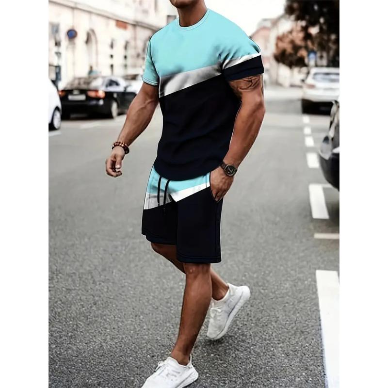 New Summer Men's Sportswear Short-sleeved T-shirt Suit Two-piece Outdoor Travel Clothing Oversized Shorts Training Clothes