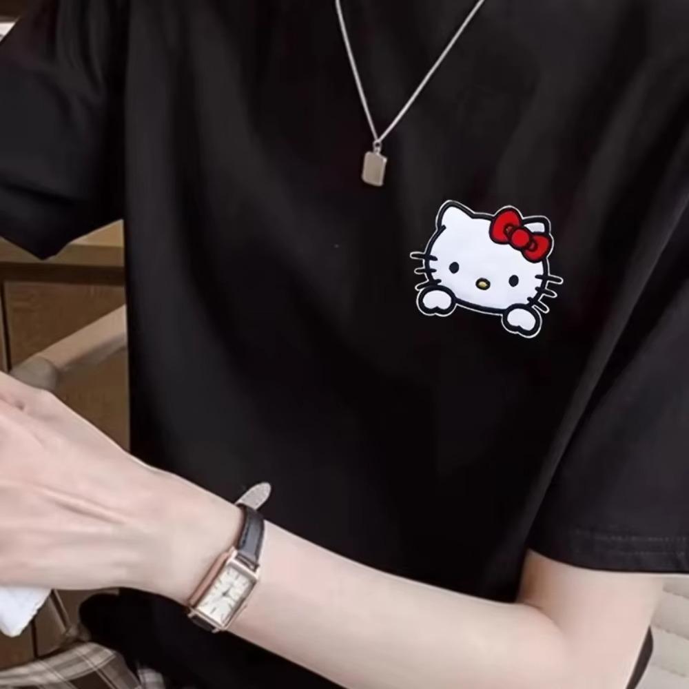 Summer New Womens Plus Size Hello Kitty Picture Creative Printed Tshirt Cotton Y2K Loose Casual Versatile Short Sleeved