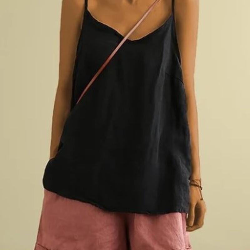 Women's Cotton Linen Camisole Spaghetti Strap Loose Fit Sleeveless Summer Tank Top