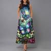 Plus Size Sleeveless Round Neck Dress Retro Tiny Floral Print Flowy Midi Dress