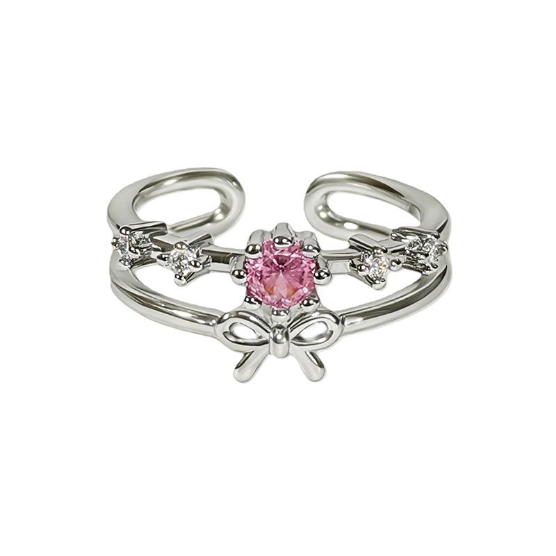 Dream Sweet Cool Girl Pink Love Bow Diamond Zir*****Pen Ring Light Luxury Niche Premium Ring