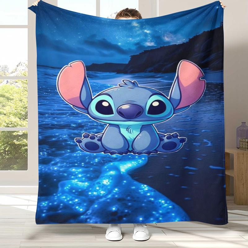 Kawaii S-Stitch Cartoon Flannel Blanket,Ultra Soft Warm Plush Throw for Home Bedroom Bed Sofa Cover Camping Picnic Gift Kids