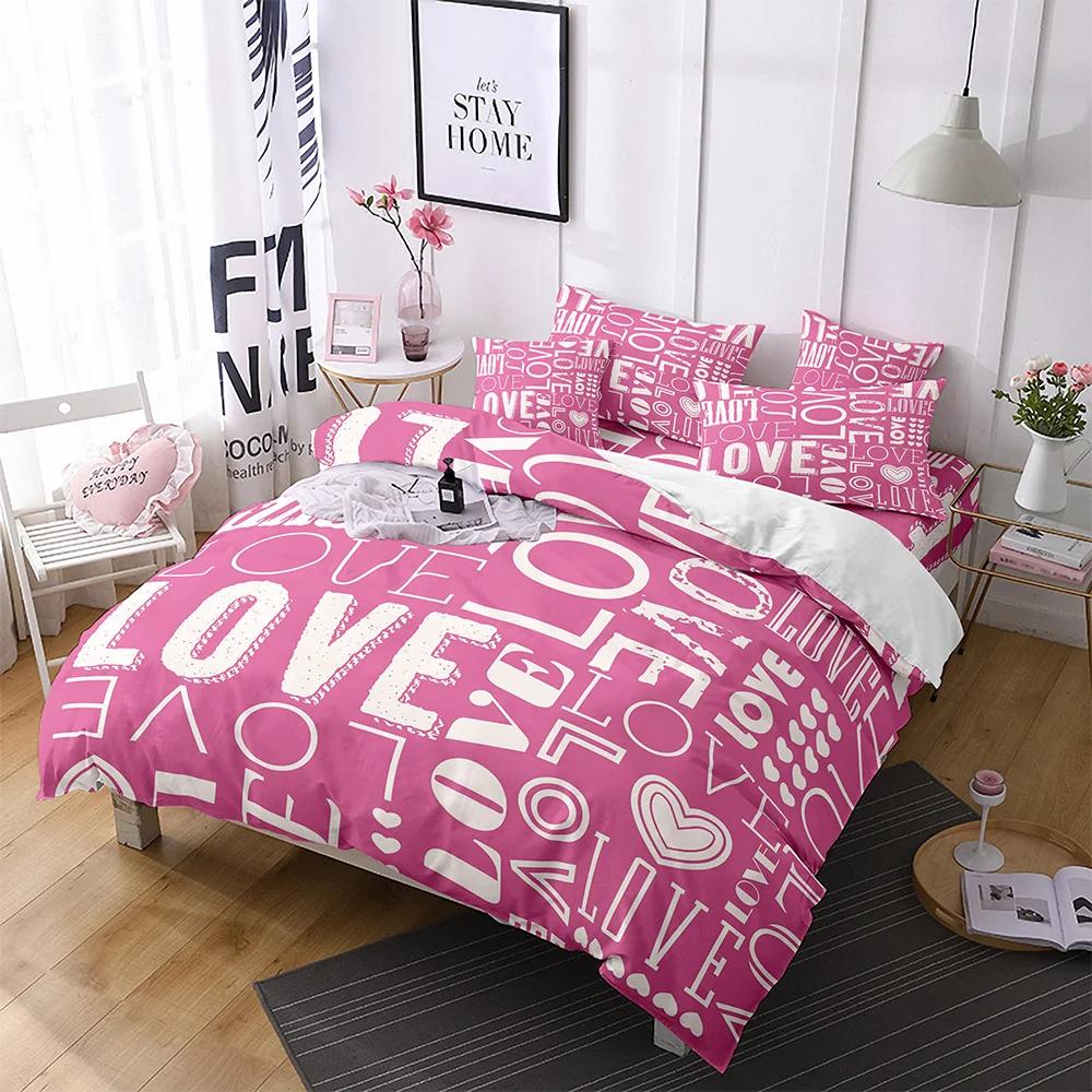 Comforter Lips Polyester Red Heart Valentine'S Day Present For Couple Wife King Queen Size Bedding Set With