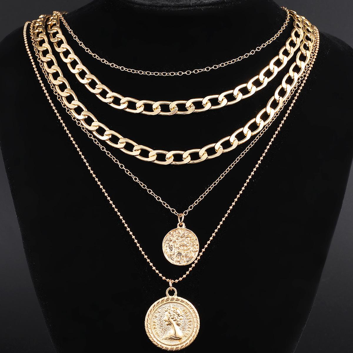 

Layered Necklace For Women Chunky Chain Multilayer Boho Punk Portrait Coin Pendant Necklaces Jewelry Pirate Accessories золотий