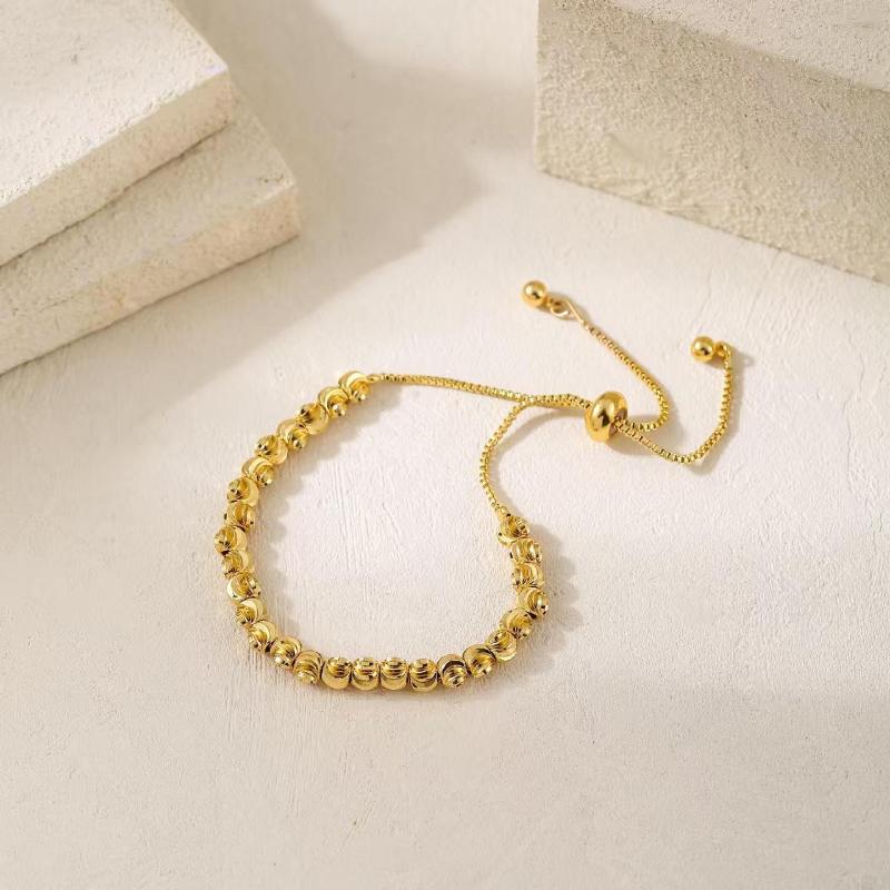 Adjustable Gold Plated Tone Beaded Bracelet Tarnish Resistant Minimalist Fashion Jewelry for Women Daily Wear Gift