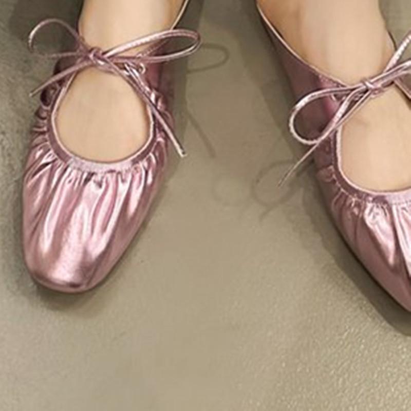 shoes women's new women's shoes spring and autumn square head shallow mouth flat bottom Doudou shoes women's lace-up Mary Jane shoes