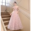 One-word Shoulder Pink Sequined Evening Dress Skirt 1011 New French Light Luxury Niche Host Engagement Toast Dress Woman