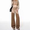 Women's Gradient Brown High-Waisted Wide-Leg Jeans - Spring/Autumn 2024, Loose Slimming Straight-Leg Floor-Length Trousers