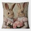 Vintage Easter Girl Cushion Cover Victorian Rabbit Bunny Portrait Print Decorative Pillow Case