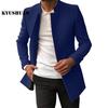 Pánský oblekový kabát, Jednobarevný, Slim Fit, Jednořadý, Zesílit, Trenčkot, Podzim Zima, Větruodolný, Vlněná bunda