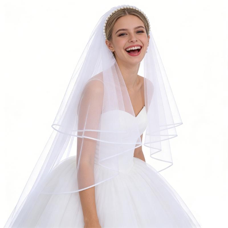Delicate White Pearls Embellished Hairband Headdress Combined Veil For Bride Formal Event And Everyday Wear