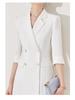 Spring/Summer White Double-Breasted Midi Dress with Suit Collar and Formal Workwear Elegance
