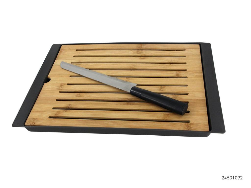 BAMBOO BREAD CUTTING BOARD WITH STAND + KNIFE