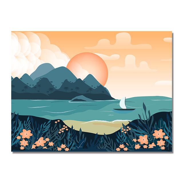 

Современная абстрактная картина на холсте, скандинавский восход солнца, горный пейзаж, художественный принт, постеры, изображение для гостиной, спальни, домашний декор 21*30cm