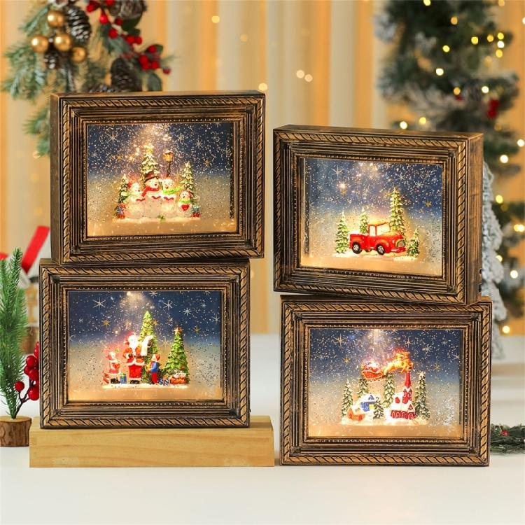 Seasonal Musical Picture Frame Feature Stmospheres LED Light Revolving Snowfalls And Durable Plastic Design