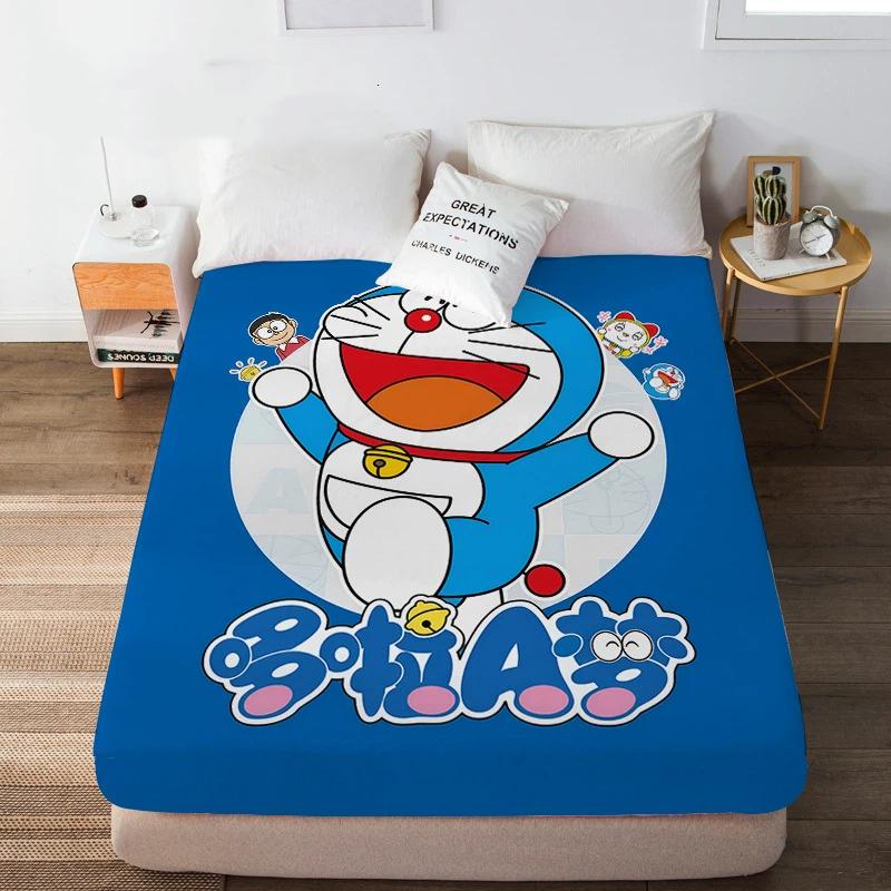 Drap housse imprimé dessin animé DDoraemon, Ensemble housse de lit pour chambre d'adulte et d'enfant, Ensemble de literie motif DoraemonS avec taie d'oreiller 100x200x30cm-2pcs