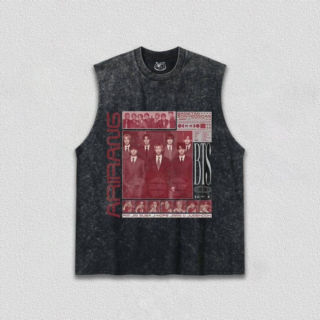 Tour Graphic Washed Vest Neck Short Sleeve Trendy Fan Casual 100% Cotton Clothing Y2K  Loose Shirt