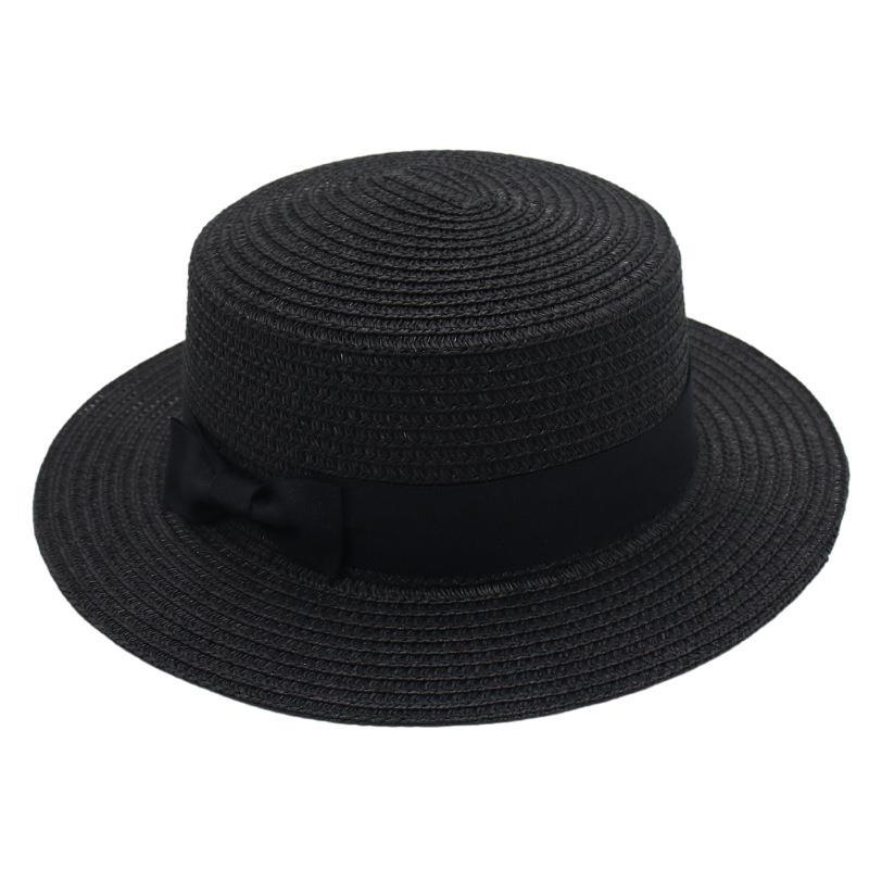 Straw Hat Female Visor Bow Flat Top French Beach Hat Mom Hat Cool Hat Ins Wind