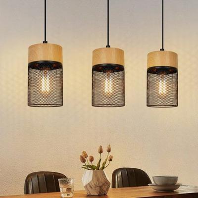 Pendant Lamp - NETTLIFE - Wood Grain 3 Lights - Black - Metal E27 3x25W - Ø46xH120cm