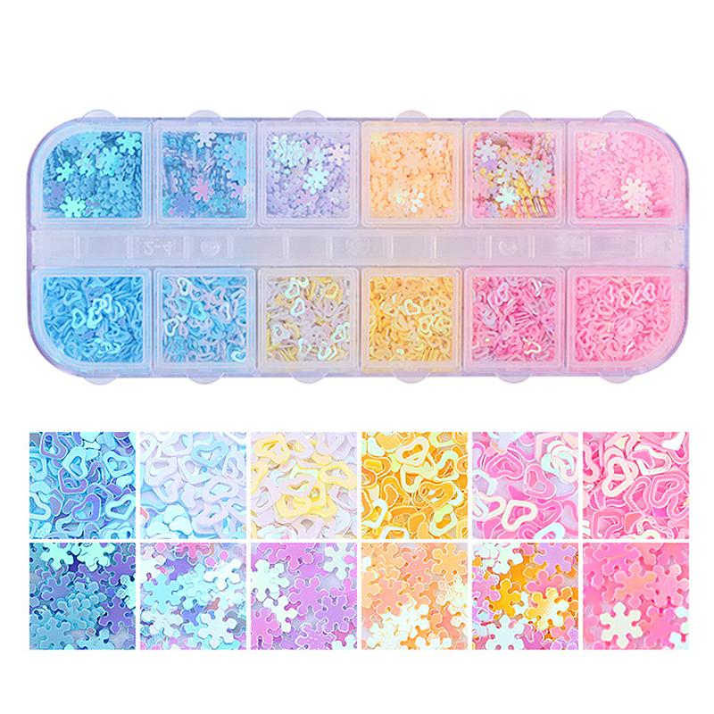 Holográfico Doce Amor Coração Nail Art Glitter Lantejoulas Brilhante Laser Fluorescente Estrela Borboleta 3D Decorações de Unhas Acessórios