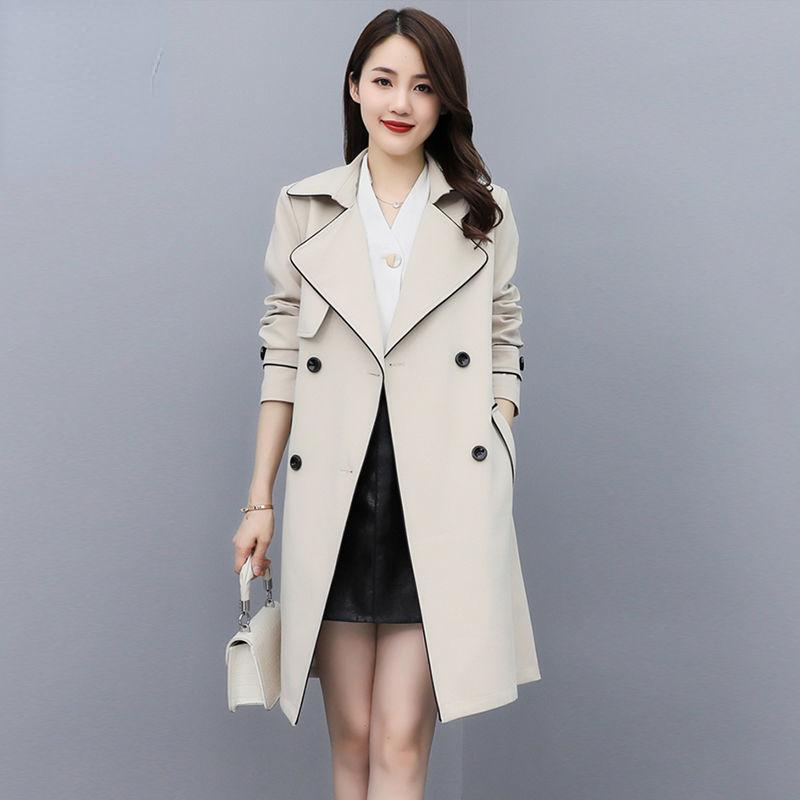 High-End Women Mid-Length Trench Coat New Spring Autumn Double-Breasted Slim Elegant All-Match Outerwear For Petite Ladies