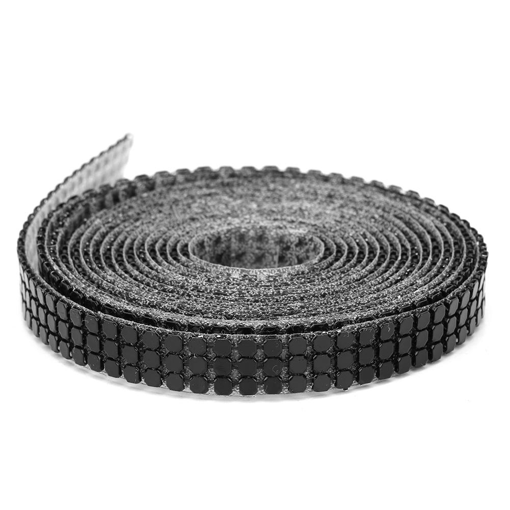 

1.5m 3 Rows Hotfix Aluminum Mesh Rhinestones Ribbon Sewing Strass Trim Clothing Accessories Black