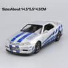 1:32 GTR R34 R35 Miniature Model Diecast Alloy Toys Car Sound Light Pull Back Rubber Tire Metal Body Vehices Collecting Hobbies