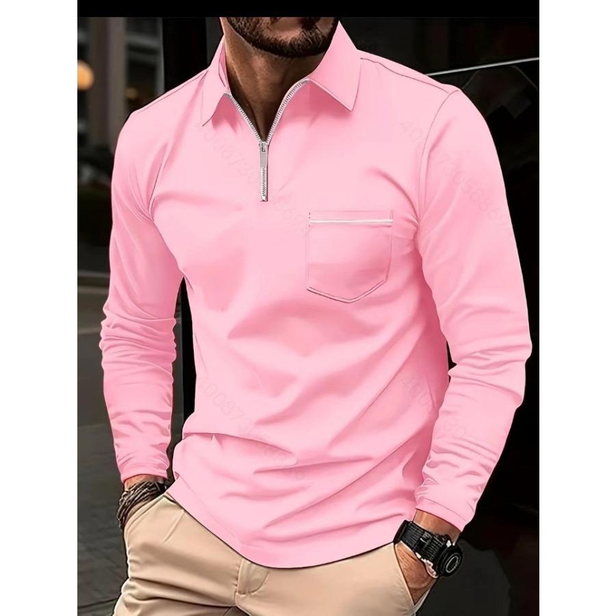 Long Sleeve Lapel Zip Chest Pocket Polos Shirts Streetwear Tops Men's Casual Spring Autumn Sports Polo Shirt