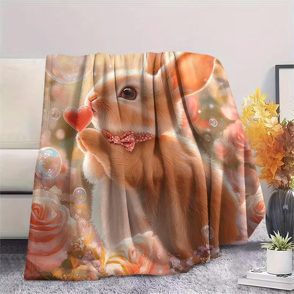 Rabbit Print Flannel Blanket, High quality Comfortable for All Seasons, Home Decor, Warmth and Comfort, Perfect for Christmas Gifts