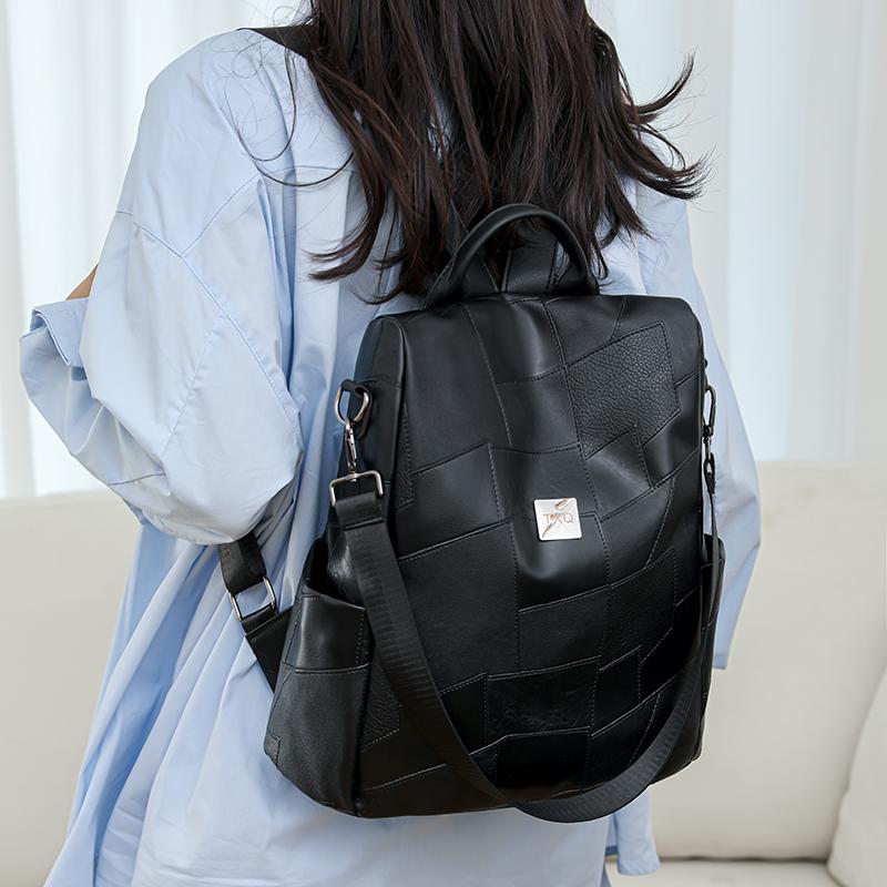 Pendler Rucksack aus weichem Leder Damen Rucksack mit großem Fassungsvermögen Einfarbige Reisetasche