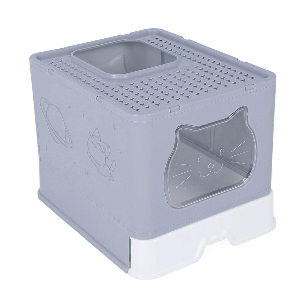 Enclosed Cat Litter Box Anti Splashing Easy to Clean Odor Control Large Top Entry Foldable Kitty Litter Tray with Lid