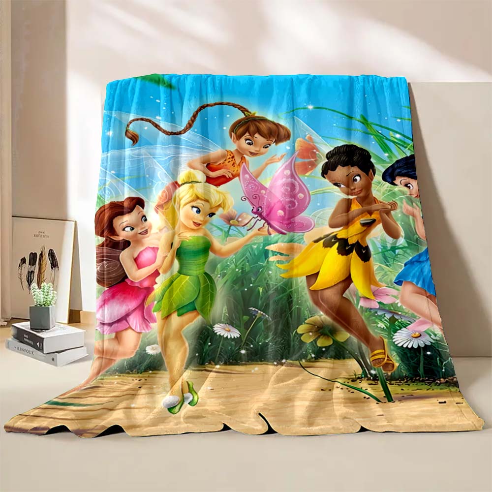 

Multi-Style Tinker Bell Cartoon Print Blanket Super Warm Fluffy Bedroom Living Room Sofa Study Office Four Seasons Blanket Gift 75x90cm(30x35in)
