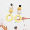 Minimalistic Hemp Rope Ball Dangling Drop Earrings for Women Yellow Color Sweet Cut Out Circle Statement Ladies Jewelry Earrings