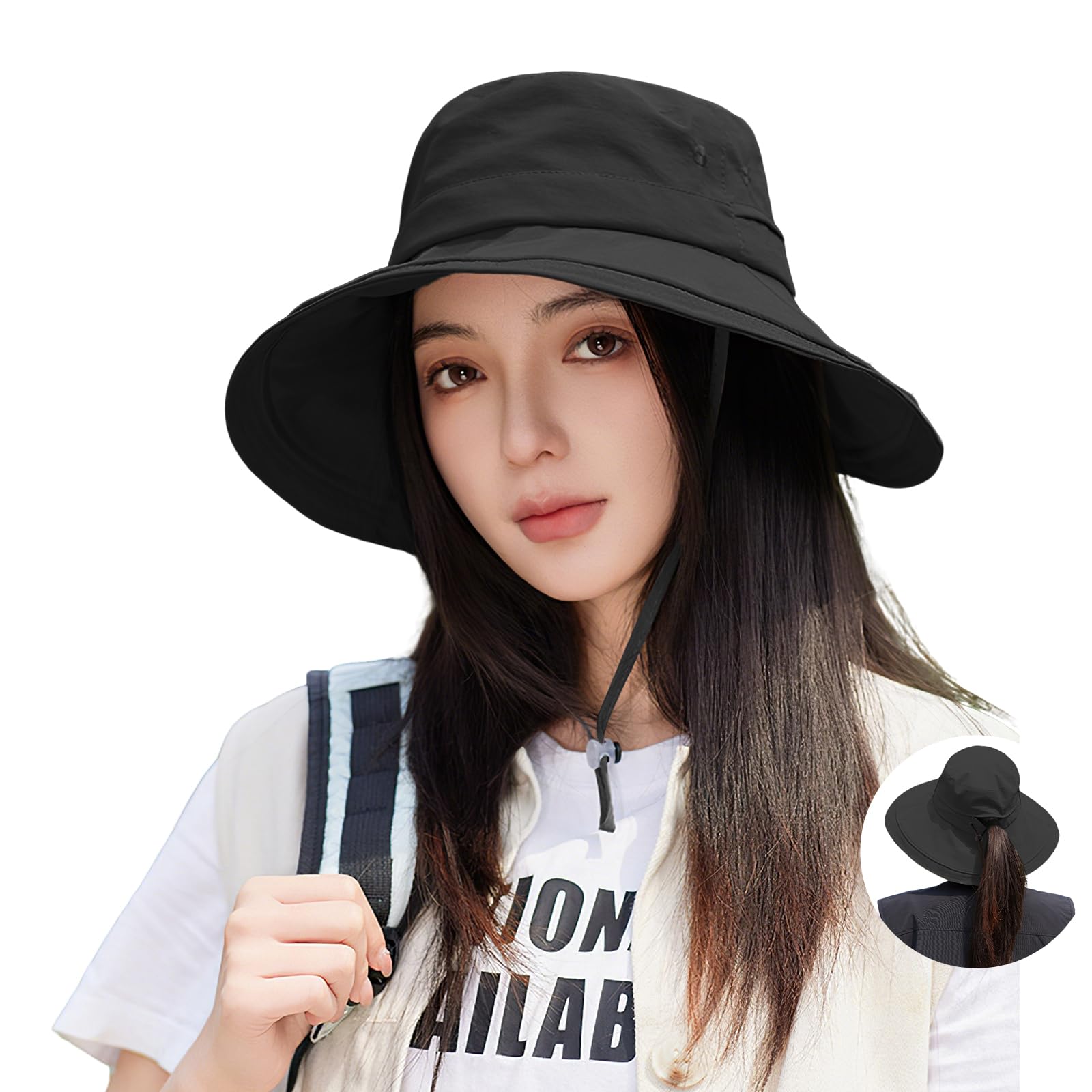 

in collaboration with a cosmetic hat for women 11cm wide size ponytail sun protection UV protection [MOWO] Developed specialist UV-cut чёрный