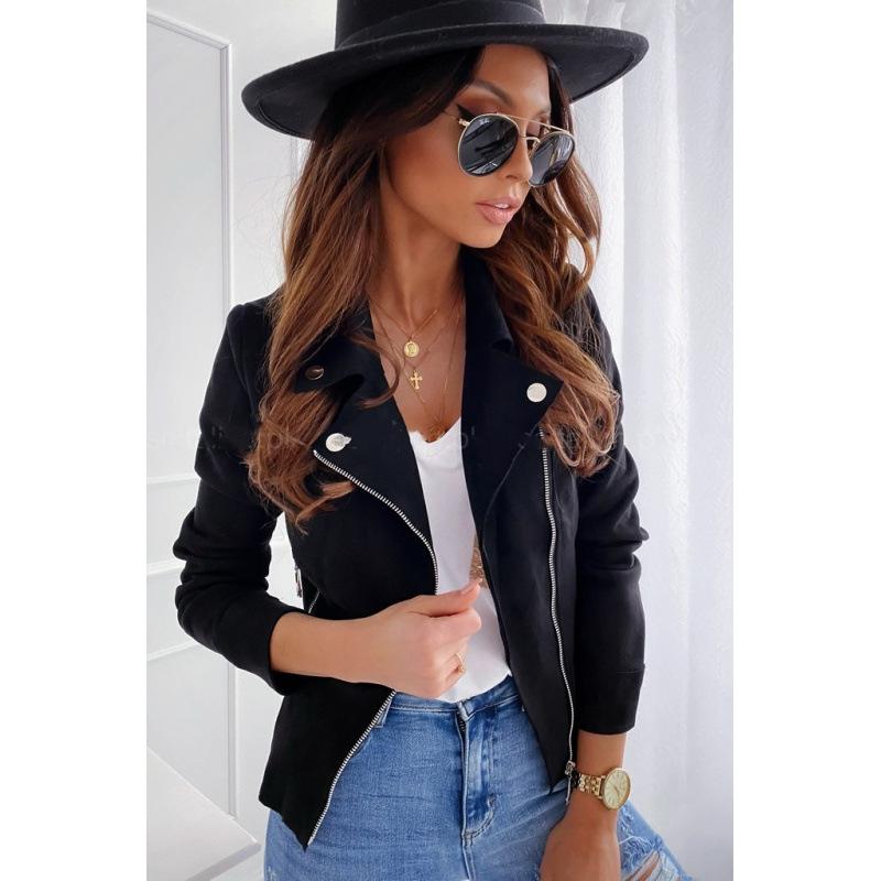 Women Asymmetrical Zip Up Jackets Autumn Female Motorcycle Suede Slim Solid Ride Coats Outwear