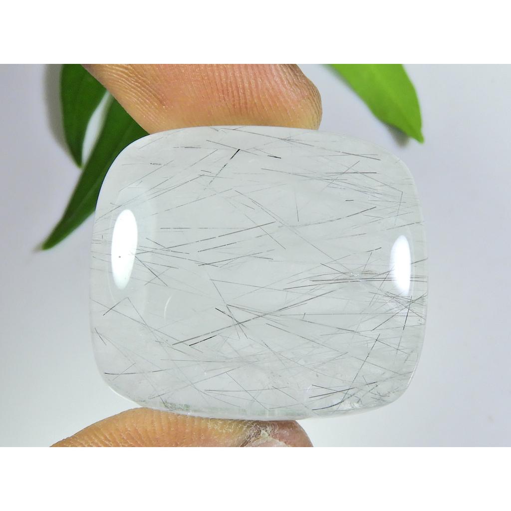 Natural Black Neddle Rutile Quartz Cushion Cabochon Loose Gemstone 27X31X8MM SK-519