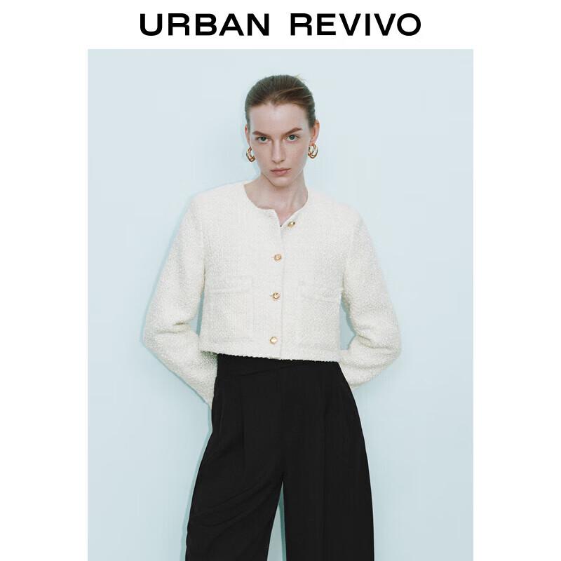 

UR 2025 Women s Textured Round Neck Jacket with Metal Buckles XL