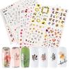 4Pcs Nail Art Slider Black Green Leaves Colorful Flowers Butterfly Spring Summer Nail Simple Designs Nail Art Stickers