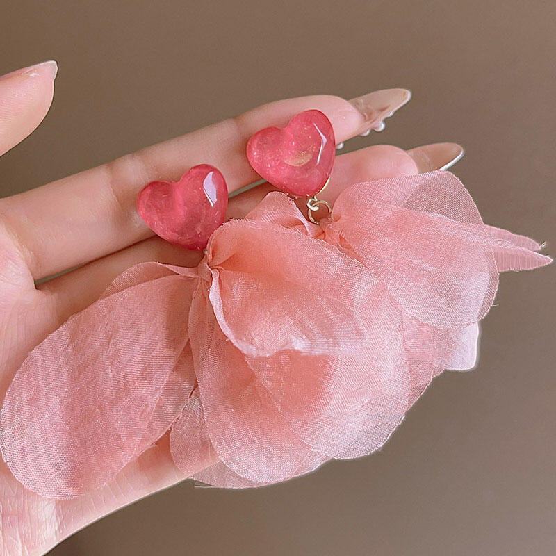 

Винтажные серьги с длинной кисточкой в виде цветка для женщин, милые шифоновые серьги-подвески с темпераментом, для вечеринки, свадьбы, пляжа амарантовый