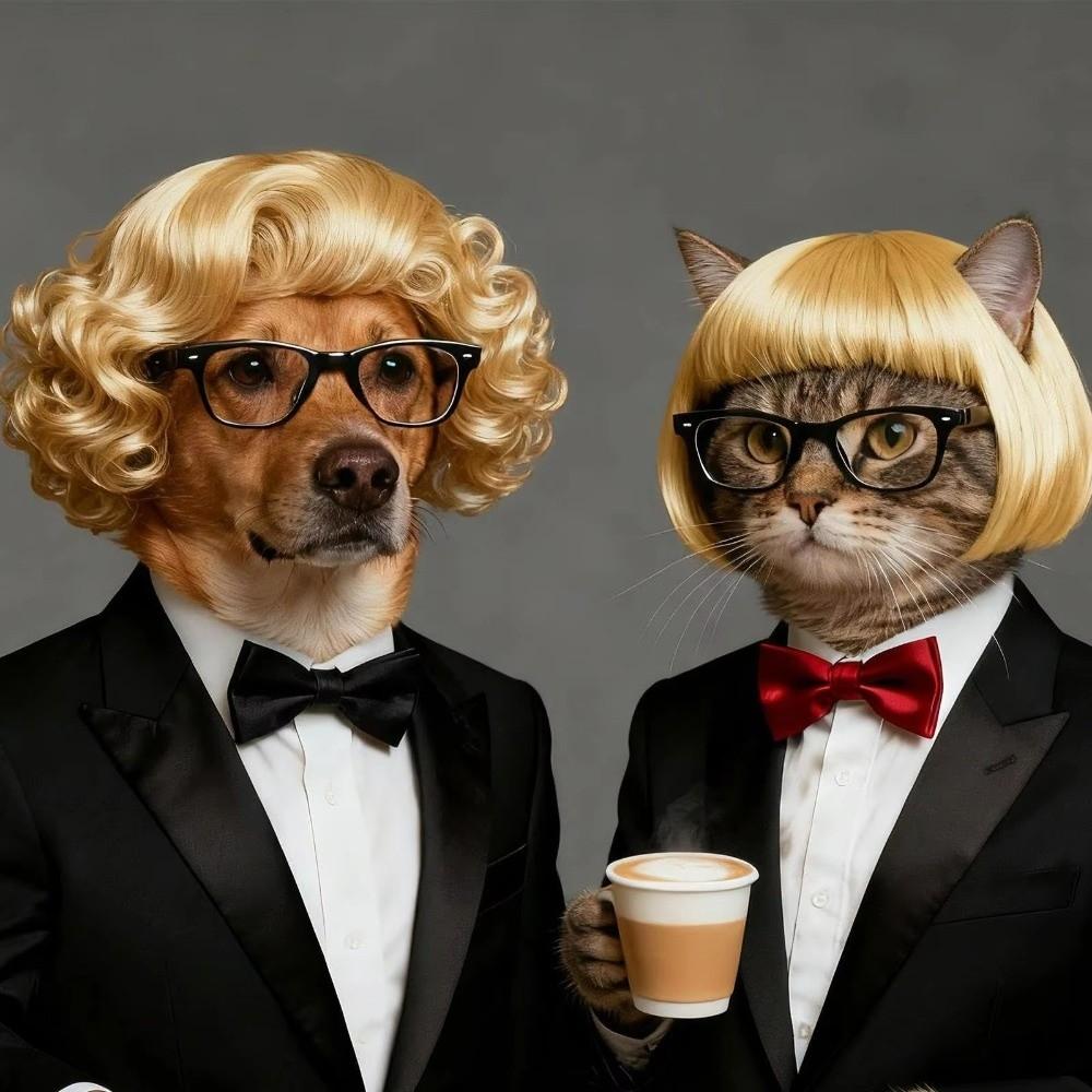 Black Twin Tails Pet Costume Wig Brown Curly Pet Hairpiece Funny Dog Wig  Festival Dress-Up