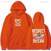 Respect The Ocean Hoodie - Ocean Surf Hoodie Carolina Blue Hoodie Words on Back Turtle Sweatshirt for Outdoor Enthusiasts