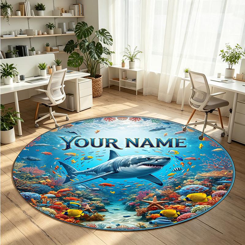 Ocean Sea (158) Theme Round Crystal Velvet Rug Custom Name Text Personalized Floor Mat Home Decor Non Slip Crystal Carpet