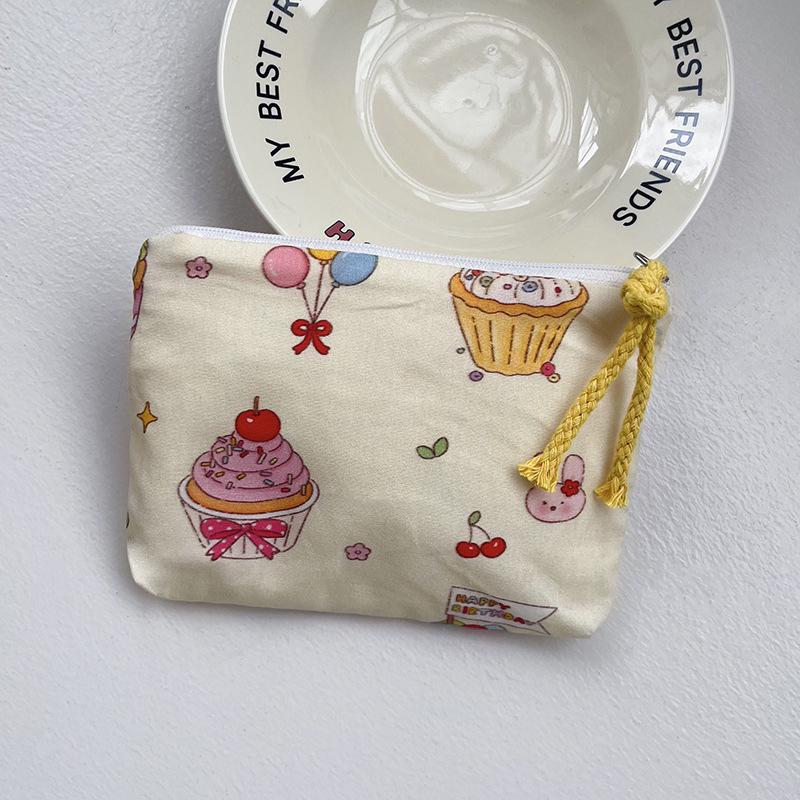 Adorable Blue Cartoon Makeup Bag: Mini Pure Cotton Coin and Earphone Pouch, Lipstick Carrier, Portable Storage.